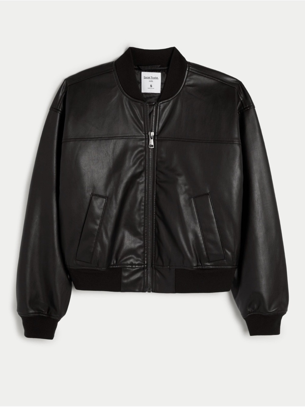 Hollister Social Tourist Oversized Vegan Leather Bomber Jacket Large